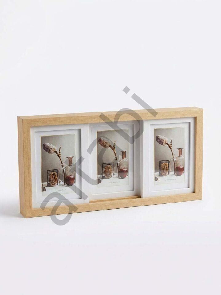 Kızaklı Fotoğraf Çerçevesi 3'lü (10x15 cm) – Masa Üstü Kullanım Meşe Renk