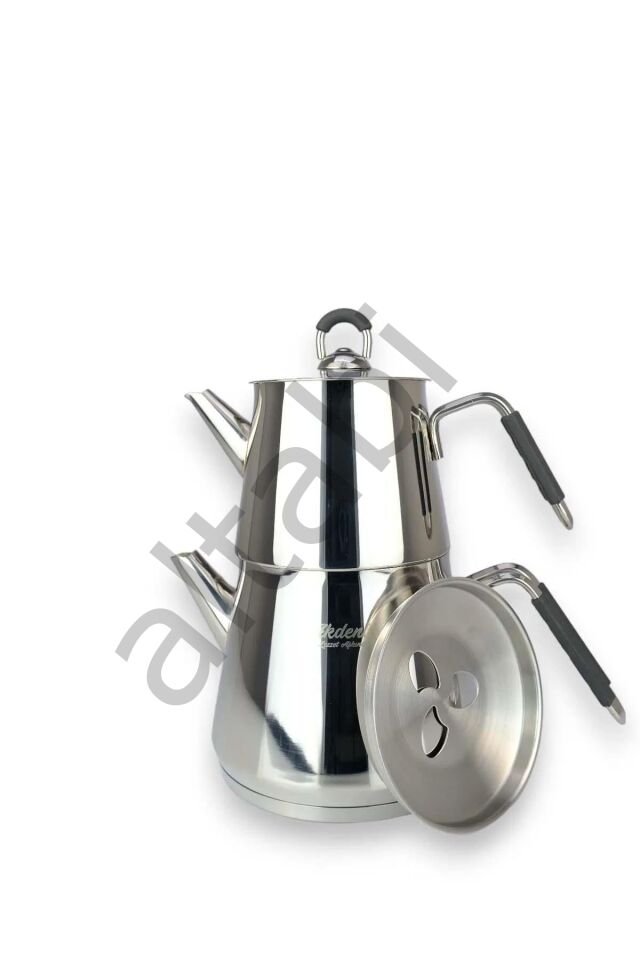 Piramit Orta Silikon Kulplu Çelik Çaydanlık Takımı