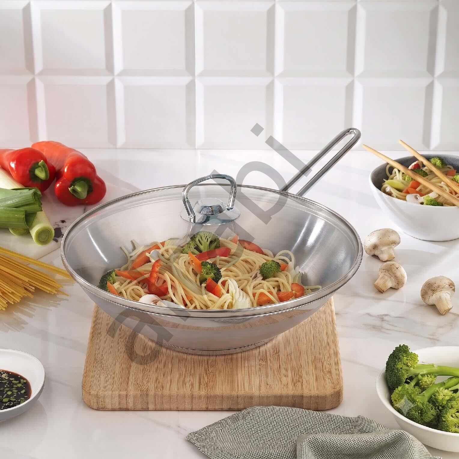 Schafer Held Çelik Wok Tava 28 CM Cam Kapaklı
