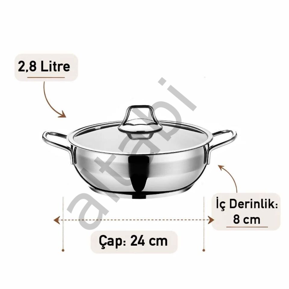 Paslanmaz Çelik Karnıyarık 24 CM Cam Kapaklı