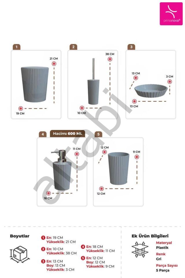 Ridge 5li Banyo Seti Gri Renk