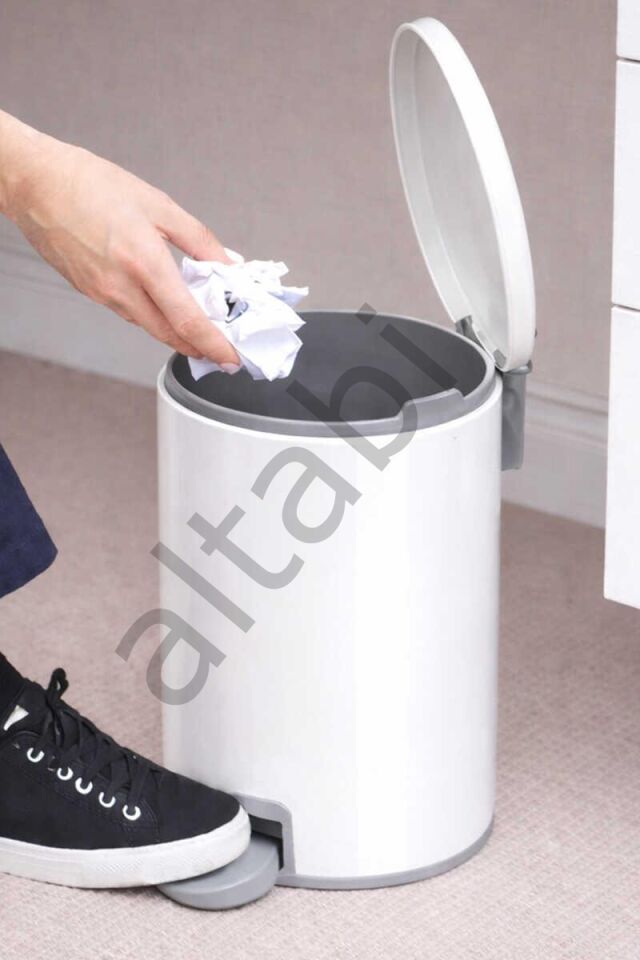 Cigo Çelik Çöp Kovası 3 Litre Mutfak - Banyo - Ofis Mat Beyaz Metal