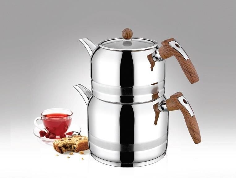 Kahramanlar Yağmur Ahşap Renk Saplı Midi Boy Çaydanlık Takımı