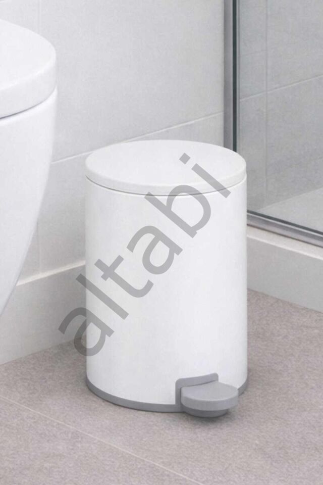 Cigo 2li Banyo Seti Çelik Çöp Kovası Tuvalet Fırçası 3 Litre Beyaz Metal