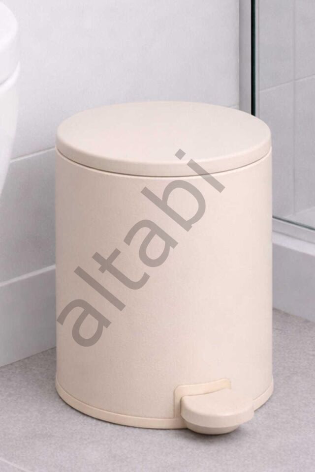 Cigo 2li Banyo Seti Çelik Çöp Kovası Tuvalet Fırçası Bej Renk 3 Litre
