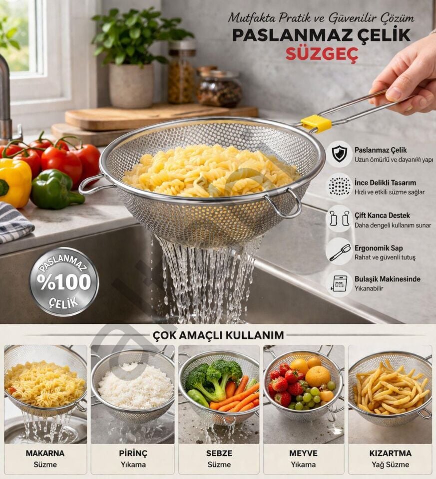Çelik Süzgeç Paslanmaz Bakliyat Süzgeci 18 CM