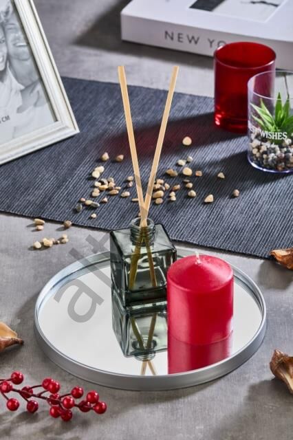 Aynalı Yuvarlak Sunum Tepsisi – Gümüş Çerçeveli 24 Cm 2 Adet İster Tepsi / İster Duvar Aynası