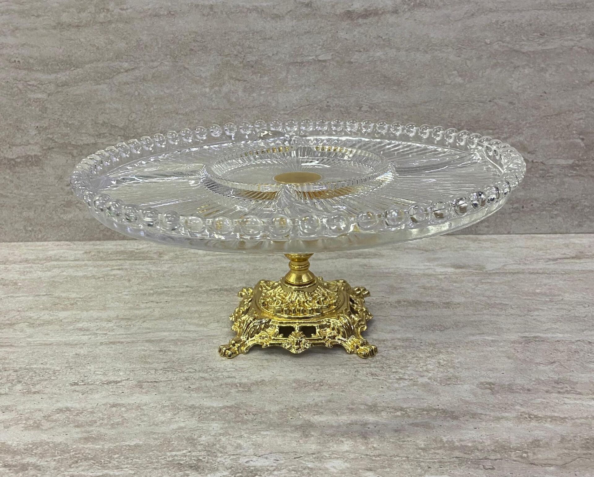 Ayaklı Dekoratif Cam Çerezlik Meyvelik Sunumluk 5 Bölmeli