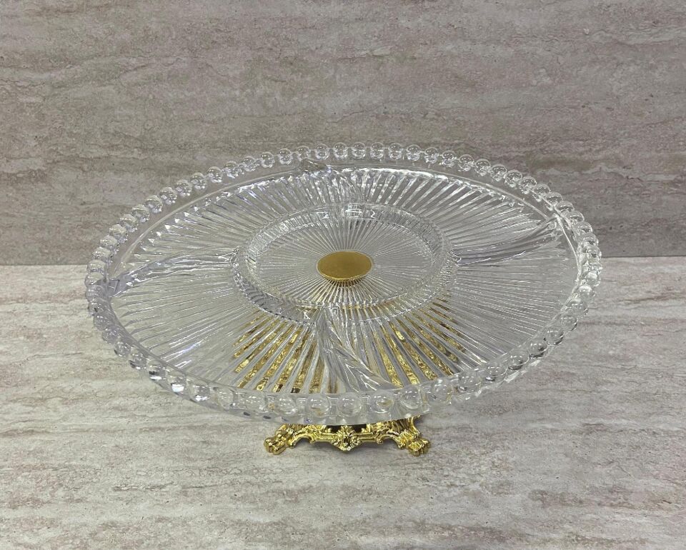 Ayaklı Dekoratif Cam Çerezlik Meyvelik Sunumluk 5 Bölmeli