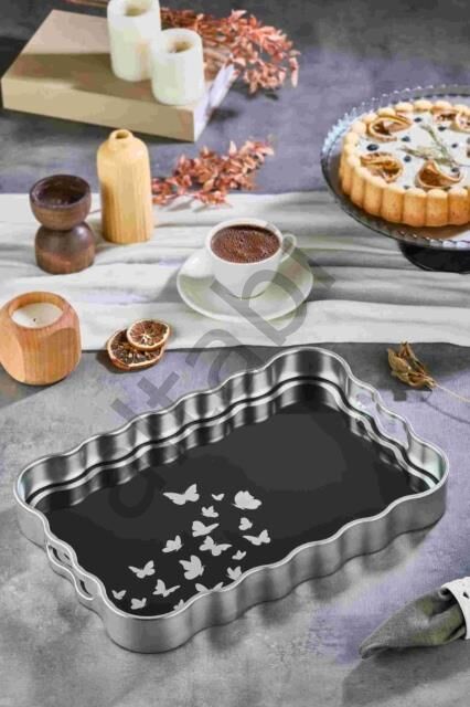 Dijital Baskılı Cam Servis Tepsisi – Kelebek Motifli, 40x28 cm