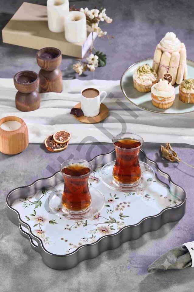 Dijital Baskılı Cam Servis Tepsisi – Çiçek Motifli, 40x28 cm