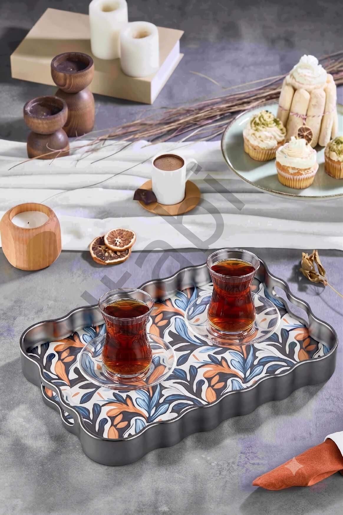 Dijital Baskılı Cam Servis Tepsisi – Ebruli Motifli, 40x28 cm