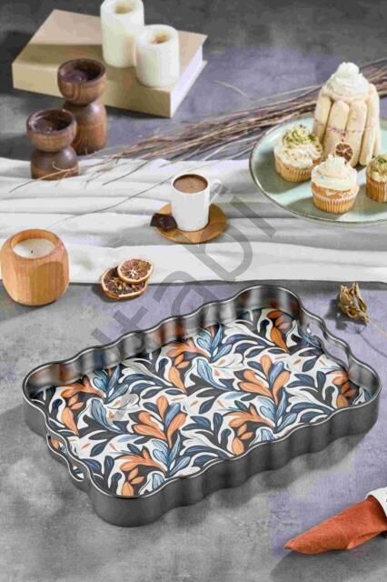 Dijital Baskılı Cam Servis Tepsisi – Ebruli Motifli, 40x28 cm