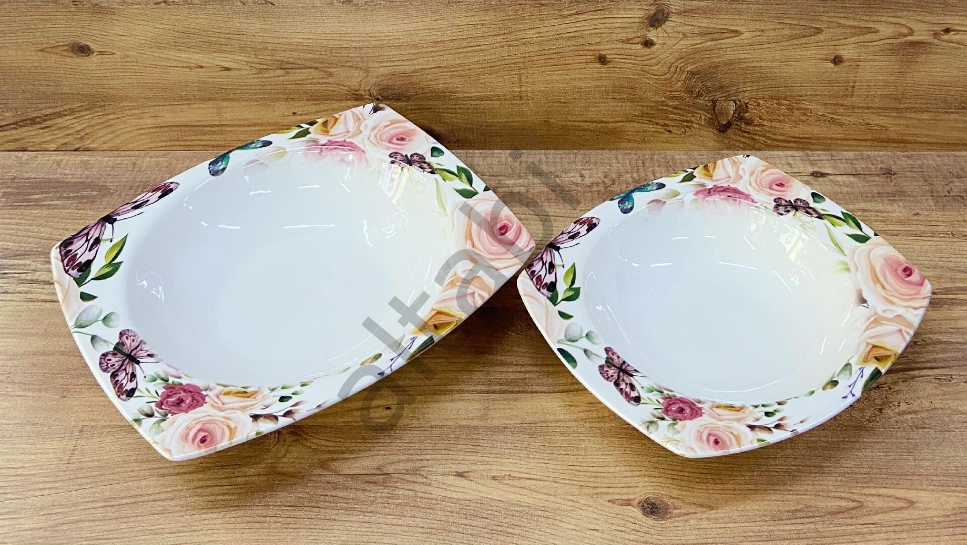 Seramik Çiçekli 2li Bol Kase Çubuk Tabak Dekoratif Sunum Tabağı