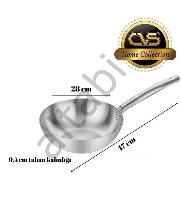 Cam Kapaklı Çelik Wok Tava 28 CM Paslanmaz Çelik