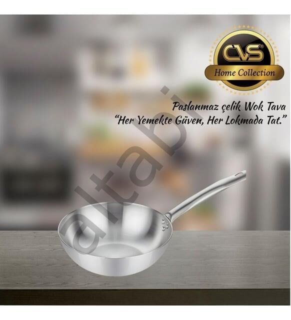 Cam Kapaklı Çelik Wok Tava 28 CM Paslanmaz Çelik
