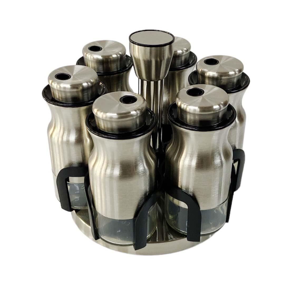 Masaüstü Baharat Takımı Döner Standlı İnox Gri