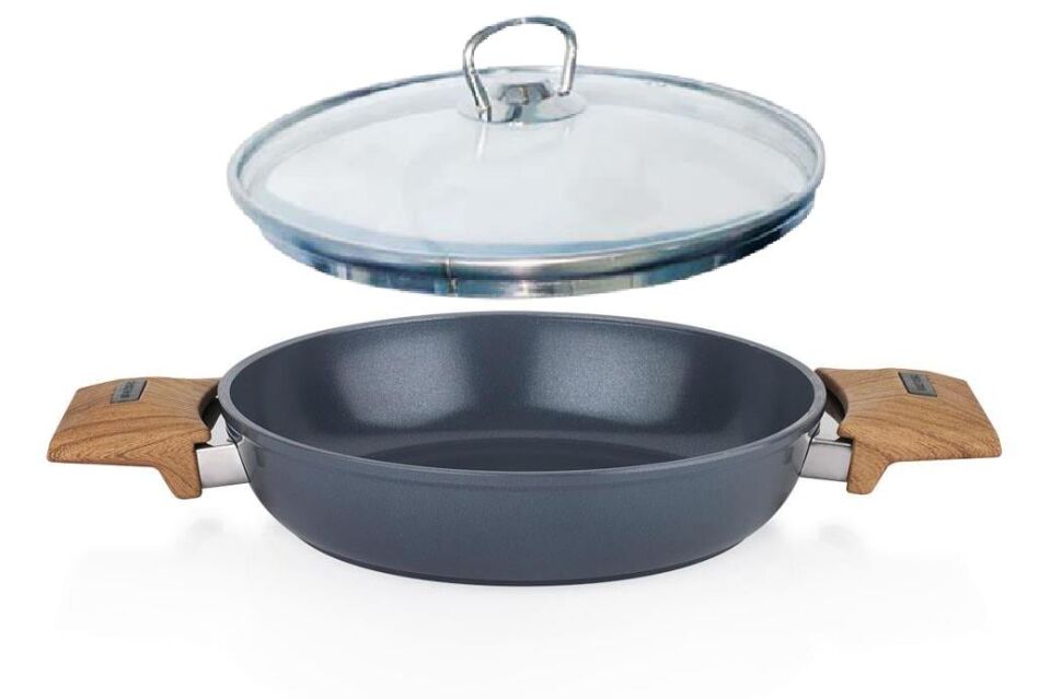 Schafer Seramik Sahan 20 CM Yanmaz Yapışmaz Yüzey Cam Kapaklı