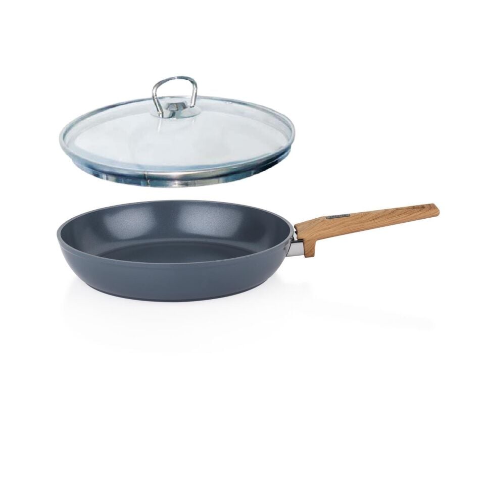 Schafer Seramik Tava 24 CM Yanmaz Yapışmaz Yüzey Cam Kapaklı