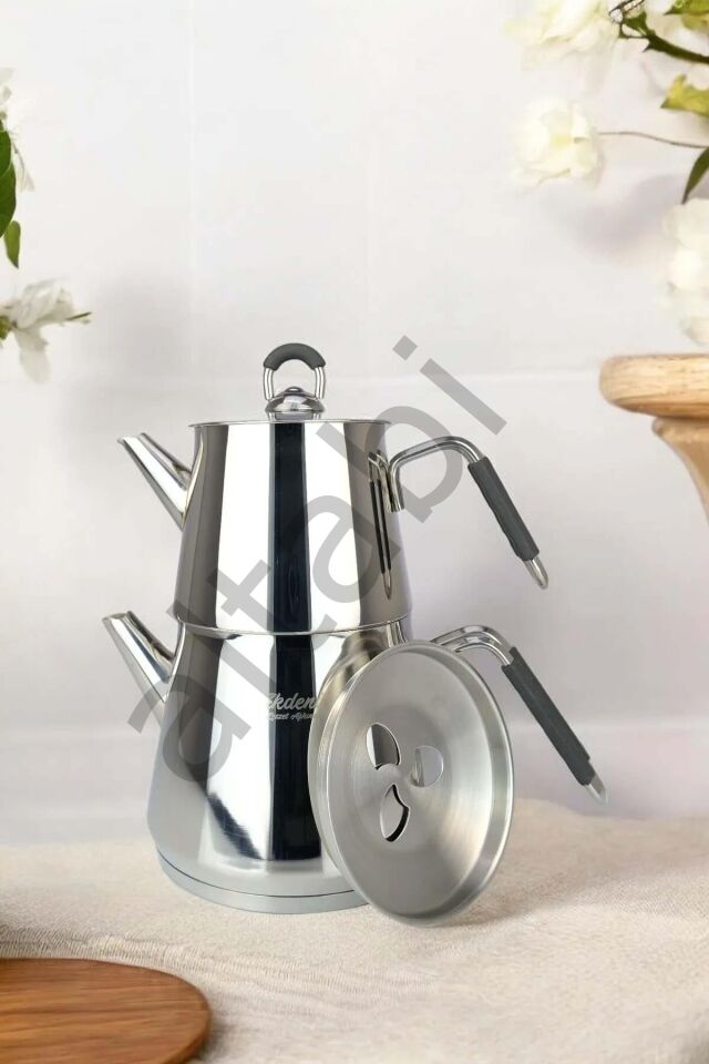 Piramit Mini Silikon Kulplu Çelik Çaydanlık Takımı
