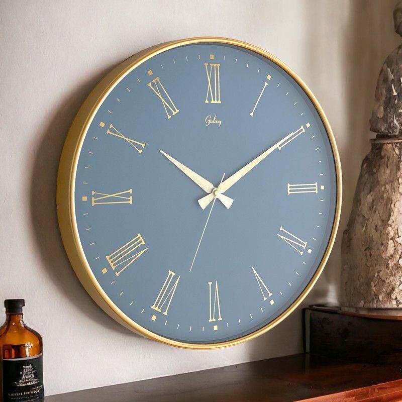 Dekoratif Duvar Saati Gold Renk Mavi