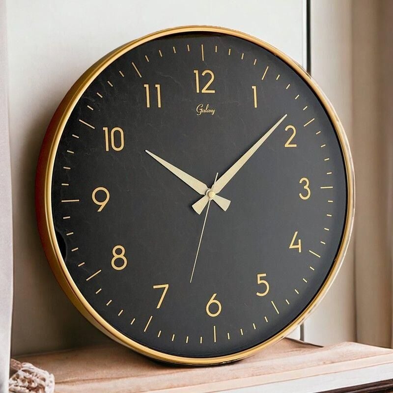 Dekoratif Duvar Saati Gold Renk Siyah Mermer Desen