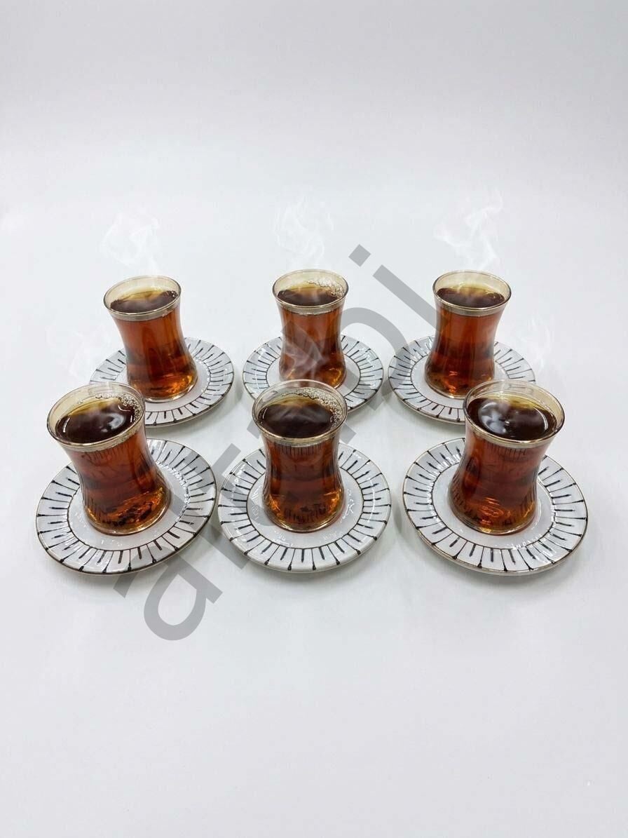Çay Takımı 6 Kişilik Seramik Tabaklı Çay Bardağı + Çay Tabağı