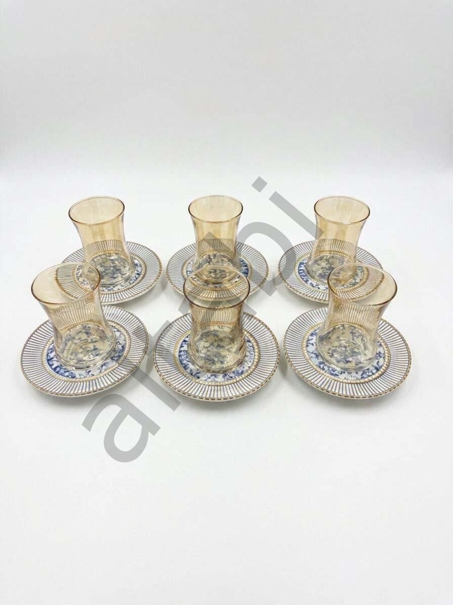 Çay Takımı 6 Kişilik Seramik Tabaklı Çay Bardağı + Çay Tabağı