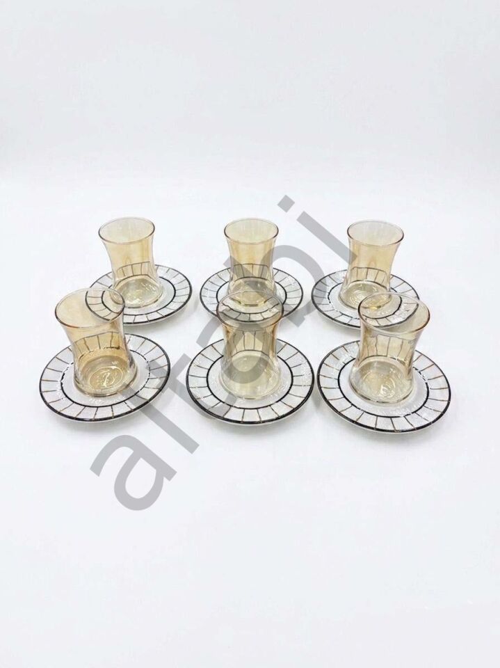 Çay Takımı 6 Kişilik Seramik Tabaklı Çay Bardağı + Çay Tabağı