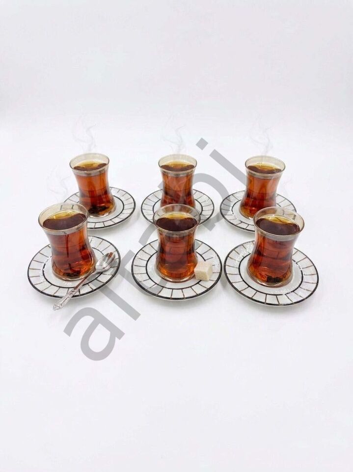 Çay Takımı 6 Kişilik Seramik Tabaklı Çay Bardağı + Çay Tabağı