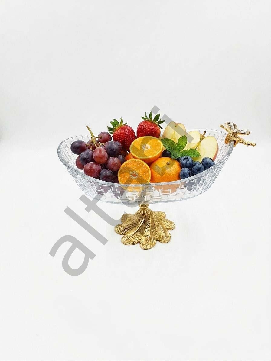 Gold Ayaklı Dekoratif Cam Sunum Kasesi 26x18 cm