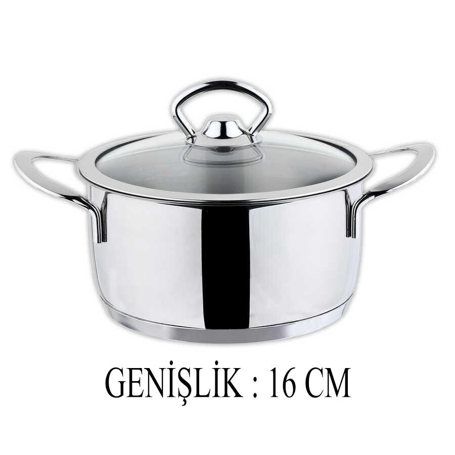 Oms Cam Kapaklı Mini Çelik Tencere 16 CM