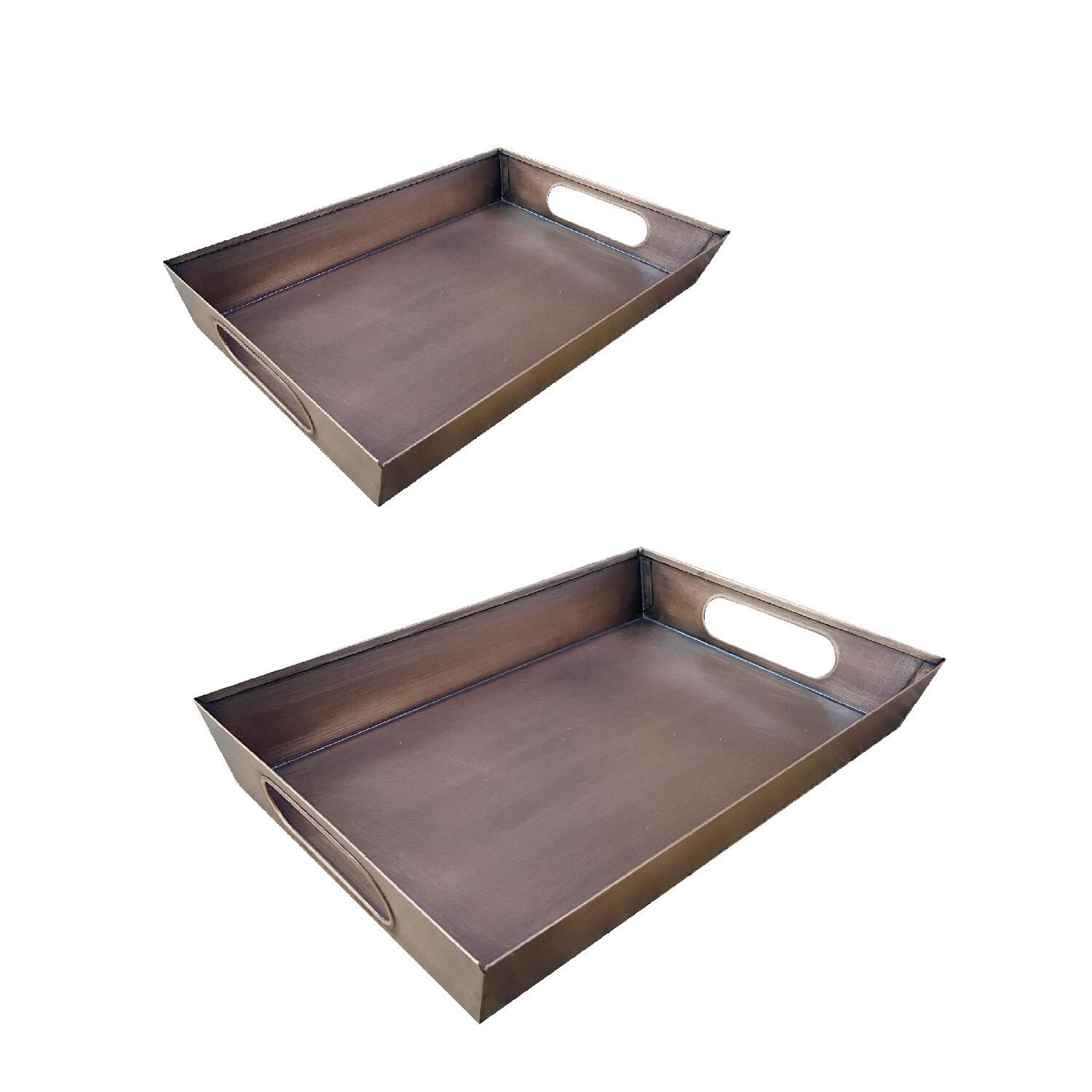 Metal Sunum Tepsisi Bakır Renk 2 Boy Set Tepsi