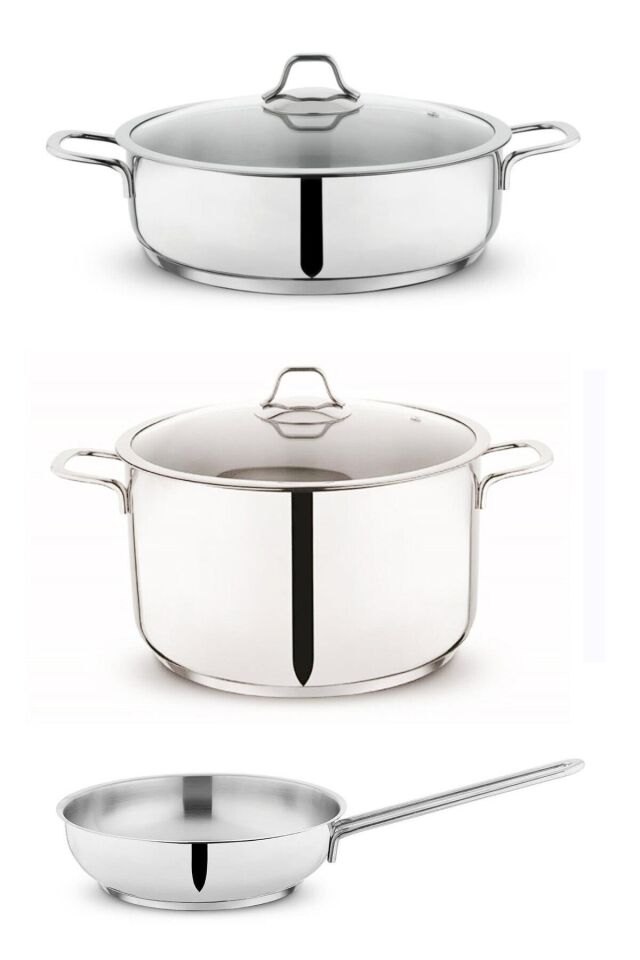 Held 24 CM Çelik Tencere Takımı Derin Tencere-Basık Tencere-Çelik Tava Sc ha fer