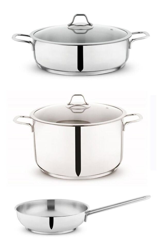 Held 28 CM Çelik Tencere Takımı Derin Tencere-Basık Tencere-Çelik Tava Sc ha fer