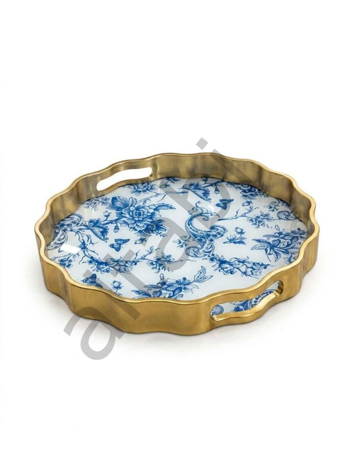 Blue Life 34 CM Dijital Desenli Cam Sunum Tepsisi