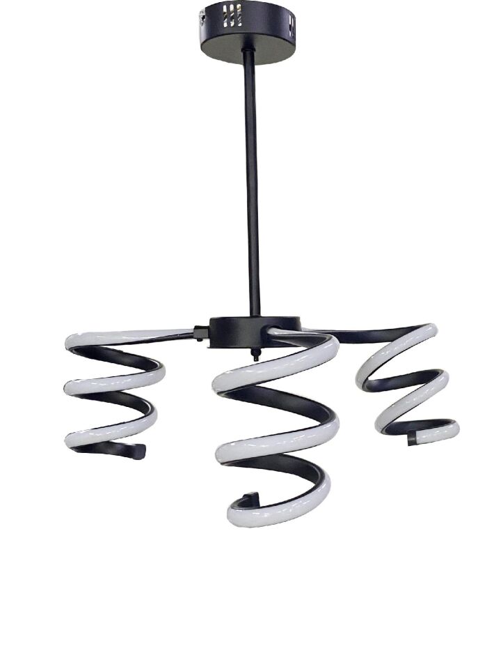 Spiral Led Avize 3lü Kollu Model Avize Siyah
