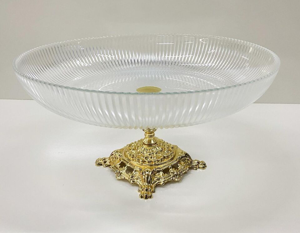 Ayaklı Cam Meyvelik Gold Renk Ayaklı 30 CM