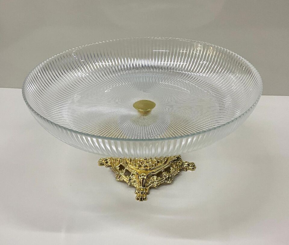 Ayaklı Cam Meyvelik Gold Renk Ayaklı 30 CM