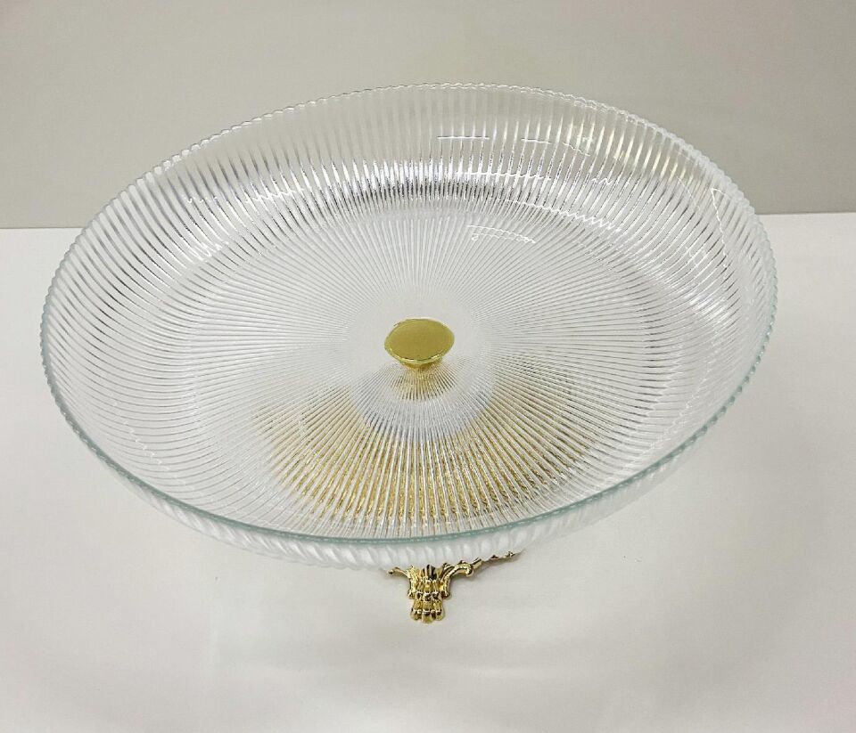 Ayaklı Cam Meyvelik Gold Renk Ayaklı 30 CM