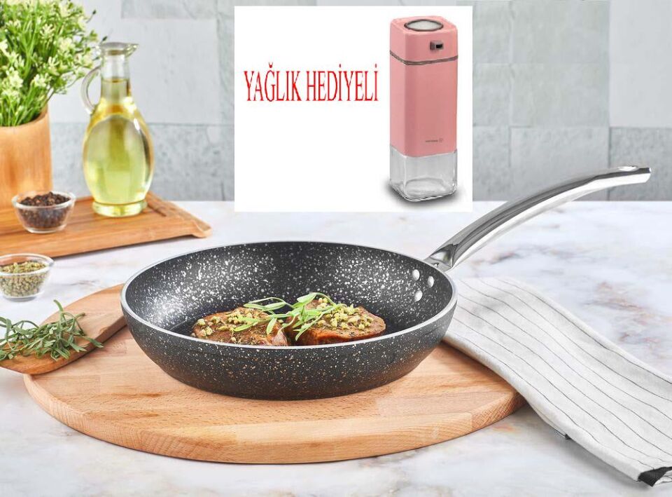 Granit Tava 28 CM ve Pembe Yağdanlık