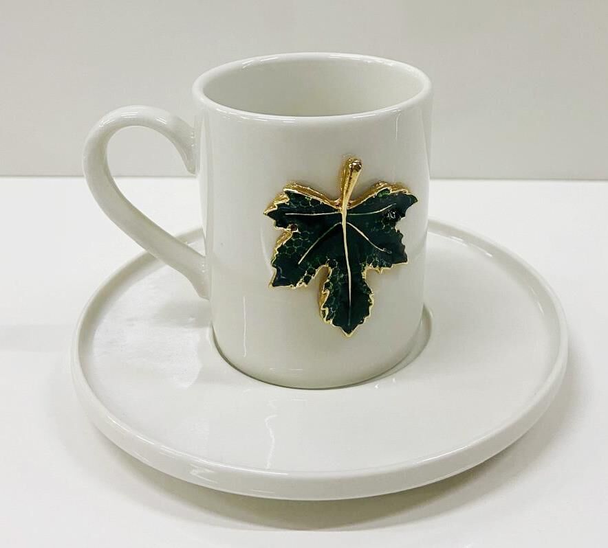 Yaprak Figürlü Kahve Fincan Takımı 2 Kişilik