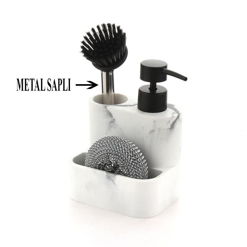 Polyester Sıvı Sabunluk, Süngerlik ve Lavabo Fırçası – Dekoratif & Dayanıklı