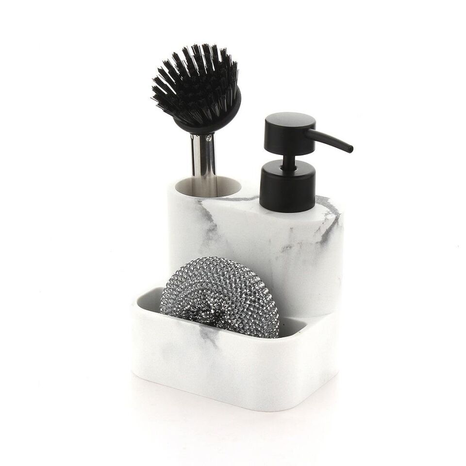 Polyester Sıvı Sabunluk, Süngerlik ve Lavabo Fırçası – Dekoratif & Dayanıklı