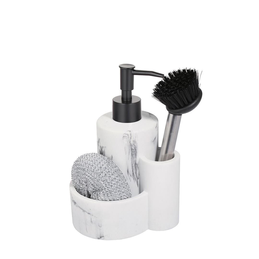 Polyester Sıvı Sabunluk, Süngerlik ve Lavabo Fırçası – Dekoratif & Dayanıklı
