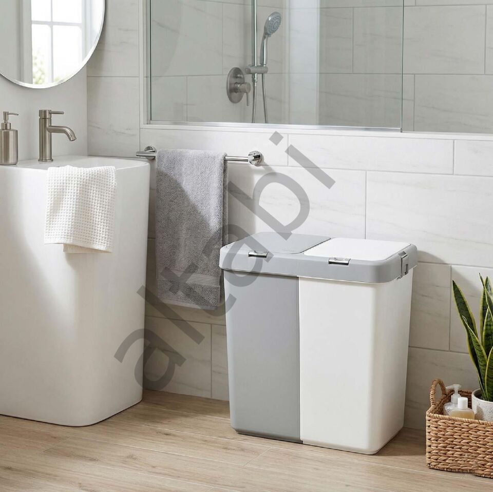 Duo Çamaşır Sepeti Çift Bölmeli Renkliler ve Beyazlar İçin Gri - Beyaz 80 LT