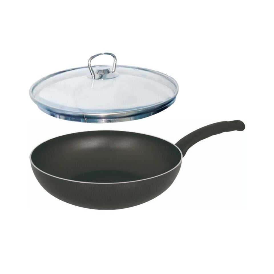 Mehtap Teflon Wok Tava - 24 CM Cam Kapaklı