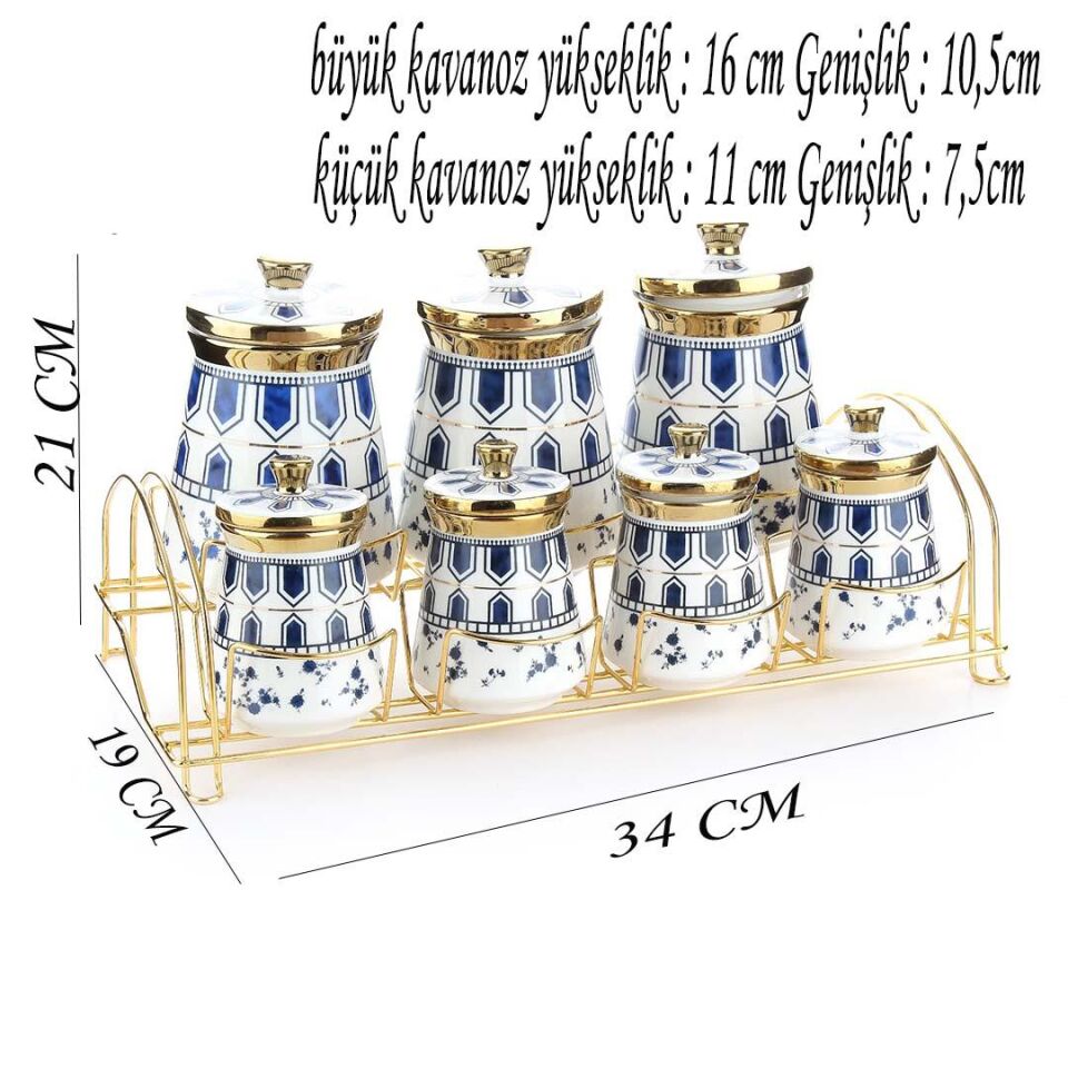 Porselen Baharat Takımı Metal Standlı Mavi Desenli