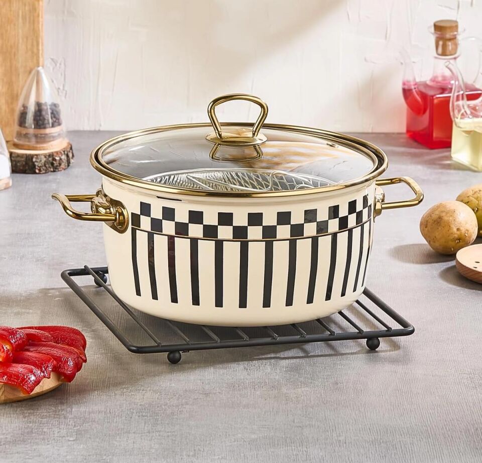 Prime Cream Emaye Kızartma Tenceresi – 22 CM