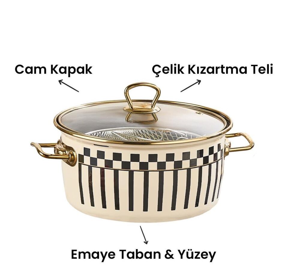 Prime Cream Emaye Kızartma Tenceresi – 22 CM